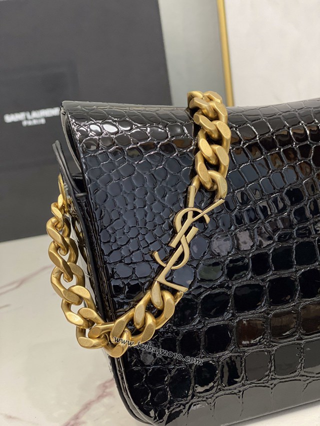 YSL专柜款女包 聖羅蘭經典款ELISE鱷魚紋壓印漆皮革肩背包 YSL肩背斜挎包 640290  jjh1120